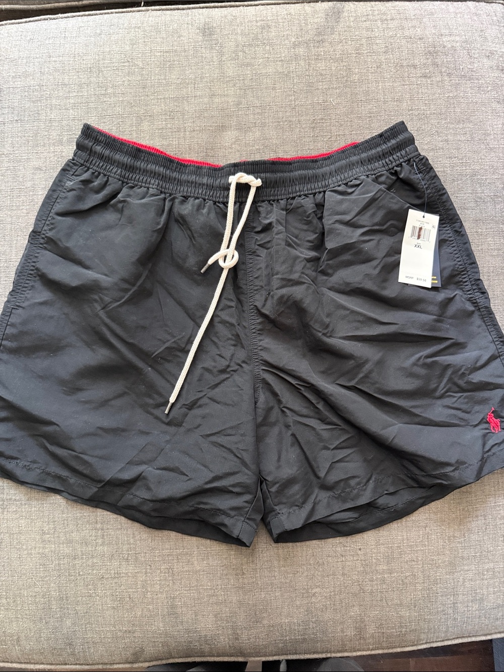 Polo by Ralph Lauren Black Swim Trunks with Red Accent